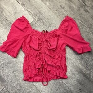 Pilcro Anthropologie Ruffle Puff Sleeve Cinch Waist Top Womens Medium